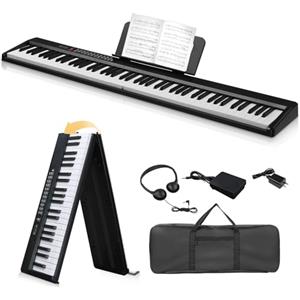 LEADZM Pianoforte Digitale Pieghevole a 88 Tasti, Tastiera Semi-Pesato, Pianoforte Elettronica con Doppia Modalità Bluetooth, 1000 Ritmi, 1000 Toni e 50 Demo per Principianti (Nero, Pianoforte)