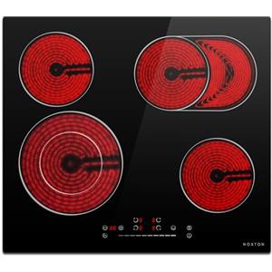 Noxton Piano Cottura Elettrico 4 Fuochi con Oval Zone, 6600W Piano Cottura Vetroceramica Incasso con Flessibile Zona, 60cm Piastre Cottura in Ceramica di Scorrimento, Zona Doppio, Booster, Timer