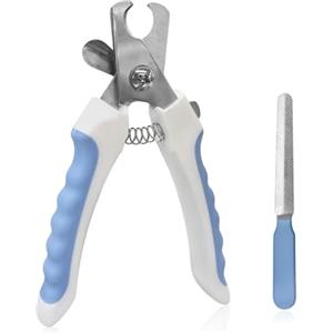 AMFUN Tagliaunghie per Cane e Gatto con Guardia, Tagliaunghie in Acciaio Inossidabile, con Lima e Blocco di Sicurezza, per Cani Gatti Medi e Grandi (Blu e Bianco)