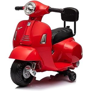 Mondial Toys Moto Elettrica Scooter per Bambini Mini Vespa GTS Piaggio 6V con Schienale Sedile in Pelle Luci Suoni Rosso