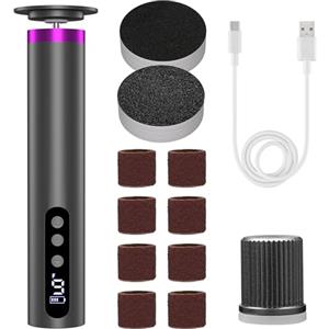 QiquBox 2 in 1 Limapiedi Elettrico Ricaricabile, 9 Velocità Regolabile con Display LCD, Rimuovi Calli e Pelle Morta, Set Pedicure Manicure Professionale con 20 Carte abrasive e Batteria 2000mAh (Grigio)