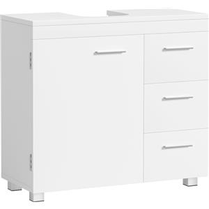 VASAGLE Mobile Bagno con Specchio, Armadio da Bagno, 3 Cassetti, 2 Scomparti dietro l'Anta, Adatto per Lavelli a Colonna, con Piedini, 30 x 70 x 64 cm, Bianco Cloud