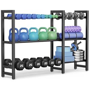 Josmimic Rastrelliera per manubri a 3 livelli, lunghezza 127 cm, per palestra domestica, spaziatura regolabile