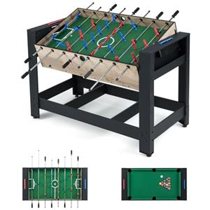 RELAX4LIFE RELAX4LIF Tavolo Multigioco 2 in 1, Tavolo Combo con Biliardino e Biliardo, 2 Palline e Bastoni da Stecca, Triangolo, Spazzola, 2 Gessetti, Salvaspazio per Serate in Famiglia, Sala Giochi, Feste