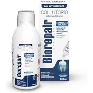 Biorepair, Collutorio Ad Alta Densità Sensibilità e Placca, Contrasta Ipersensibilità Dentinale, Antibatterico - Anticarie, Con MicroRepair e Zinco PCA, Senza Clorexidina, Fluoro e Alcool, 500ml
