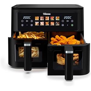 Tristar Friggitrice ad Aria a Doppio Cestello, 9 L Totali, 2500W, 10 Programmi, Pannello Digitale, Finestre di Controllo, Rivestimento Senza PFAS, Timer Regolabile, FR-9075