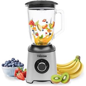 Tristar Frullatore da Banco, Caraffa in Vetro da 1,5 L, Motore da 1000 W, Struttura in Acciaio Inox, 2 Velocità, Facile da Pulire, BL-4489