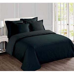 VISION Parure Copripiumino 100% Cotone per Letto Matrimoniale - Tinta unita Nero | 1 Copripiumino (200×200 cm) + 2 Federe (65×65 cm) | 57 Fili/cm² | Morbido e Confortevole | Certificato Oeko-Tex