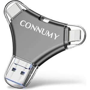 CONNUMY Chiavetta USB 128GB per Phone, 4 in 1 Pen Drive Memoria esterna per Phone/Pad/Android/PC, Chiavetta USB per Backup di Foto/Video con Nessuna App