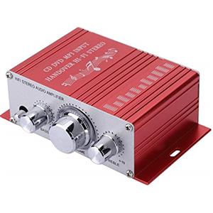 Bewinner Mini amplificatore per auto, amplificatore audio digitale a canali, lettore CD audio MP3 DVD audio FM per auto/moto con controller tastiera elettronica (rosso)