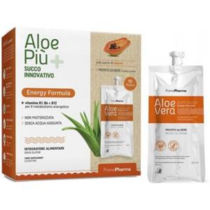 PROMOPHARMA SpA Aloe Più Energy Succo Innovativo 10 Pouch da 50ml Gusto Papaya - Estratto di Aloe Vera per Energia e Vitalità