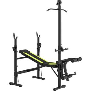 HOMCOM Panca Multifunzione Stazione Fitness Panche e Attrezzi Nero e Giallo 175L x 110P x 202Acm in Acciaio, PVC, EVA Homcom|Aosom