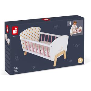 Janod Lettino Candy Chic in Legno per Bambole fino a 42 cm con Materasso, Copertina e Cuscino - Design Elegante e Riflessi Scintillanti