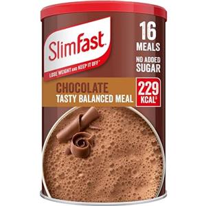 SlimFast Frullato sostitutivo per dimagrire e dieta equilibrata, vitamine e minerali, ipocalorico, alto contenuto proteico, aroma cioccolato, 16 porzioni, 600 g, la confezione può variare