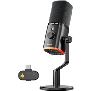 MAONO PD100W Microfono Gaming Wireless, Microfono Dinamico 2.4GHz & USB con Cancellazione del Rumore per Streaming, Registrazione & Creazione di Contenuti, Compatibile con PC, PS4/PS5 & Smartphone