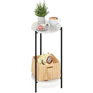 Furinno Besi tavolino moderno moderno a 2 livelli con gambe in metallo robuste, bianco in marmo