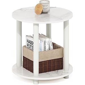 Furinno Turn-N-Tube Tavolo Rotondo in Legno a 2 Livelli, ingegnerizzato, Marmo Bianco, 1-Confezione
