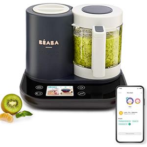 BÉABA BabycookSmart, Cuoci Pappa con Nesso per Bambini, Bilancia, Ciotolainvetro, Cestino Acciaio InoX, Amplia Capacità 2.25 L, Cottura Vapore, Schermo Tattile - Applicazione Dedicata, Antracite