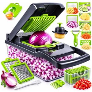 Generico Mandolina per Verdure 18 in 1 Multifunzione, Tagliaverdure Professionale con 7 Lame in Acciaio Inox, Affetta Trita Grattugia con Contenitore e Accessori Completi per Cucina