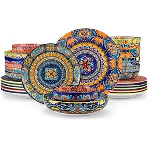 vancasso Servizio di Piatti per 6 Persone in Ceramica, vancasso KRVI 24 Pezzi Set di Porcellana Moderna, Servizio da Tavola Stile Bohémien, Set Piatti e Ciotole, Servizio Combinato Colorato