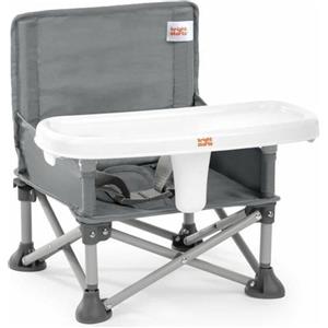Bright Starts Pop 'N Sit - Rialzo per sedia portatile grigio, sedile da pavimento con vassoio, per uso interno/esterno, 6 mesi-3 anni