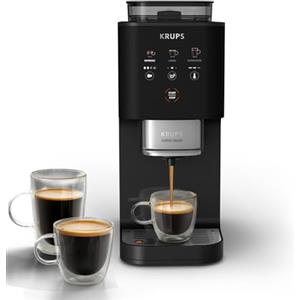 Krups Coffee Crush Extra, Macchina da Caffè Automatica, Super Compatta, Ingombro Minimo, 3 Livelli di Macinatura per Caffè in Grani, Intensità, Lunghezza e Temperatura Regolabili, 1370 W, Nero, SA4028