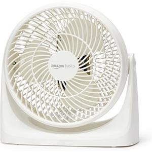 Amazon Basics Ventilatore da tavolo portatile, 18 cm, raffreddamento silenzioso, 3 impostazioni di velocità, inclinazione variabile a 90°, Bianco, 15,49 x 27,3 x 27,69 cm