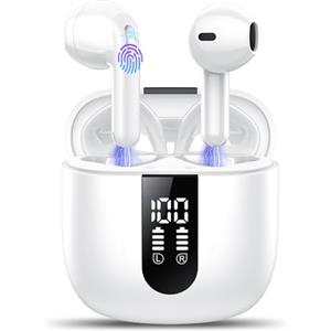 TIMU Cuffie Bluetooth, Auricolari Bluetooth 5.4 Stereo HiFi con 4 ENC Mic,Cuffie Wireless con LED Display 50 Ore, Cancellazione Rumore Cuffiette Bluetooth,Touch Control,IP7 Impermeabile Auricolari Wireless