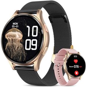 Lgnitek Smartwatch Donna Con ECG+HRV/????????????????????????????????/Lipidi/BMI/Acido Urico,1,43" AMOLED Orologio ECG Con 2 Cinturino&Bluetooth, 24H Pressione Sanguigna/Frequenza Cardiaca/Sonno,iOS Android