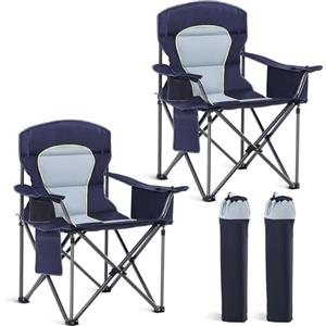 HIGH POINT SPORTS Sedia Pieghevole da Campeggio 200 kg Sedia da Campo Portatile e Resistente con Portabicchieri Sedia da Pesca Blu Grigio 2 Pezzi