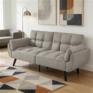 JIEXI Divano 3 posti, schienale non reclinabile, rivestimento in lino Divano tre posti, 191 x 83 cm Divano moderno con gambe in legno massello, comodo, adatto per soggiorno e camera da letto (grigio chiaro)