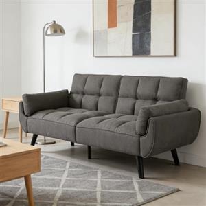 JIEXI Divano 3 posti, schienale non reclinabile, rivestimento in lino Divano tre posti, 191 x 83 cm Divano moderno con gambe in legno massello, comodo, adatto per soggiorno e camera da letto (grigio scuro)