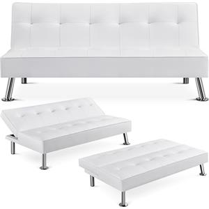 Soberine Divano Letto Imbottito a 2 Posti Convertibile in Letto 105°-180°da Soggiorno/Stanza Ospiti per Lettura/TV/Riposo Divano Moderno da Salotto (Finta Pelle, Bianco)