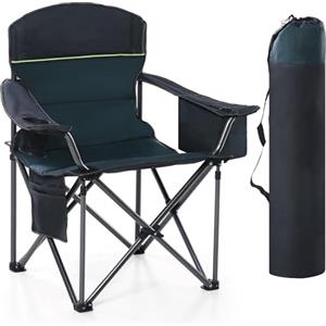 HIGH POINT SPORTS Sedia Pieghevole da Campeggio 200kg Sedia da Campo Portatile e Resistente con Portabicchieri Sedia da Pesca Verde Scuro