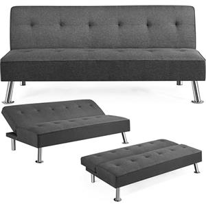 Soberine Divano Letto Imbottito a 2 Posti Convertibile in Letto 105°-180°da Soggiorno/Stanza Ospiti per Lettura/TV/Riposo Divano Moderno da Salotto Tela/Grigio Scuro