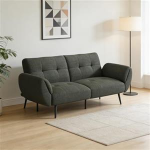 JIEXI Divano letto multifunzionale con schienale regolabile, tessuto di lino grigio scuro, divano letto convertibile a 3 posti, lunghezza 190 cm
