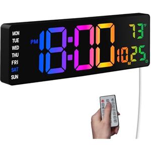 Pytha Sight Orologio Digitale da Parete 16", Grande Orologio Digitale da LED con Telecomando, 9 Colori RGB, Luminosità Automatica, Conto alla Rovescia, Temperatura, Ideale per Aule, Soggiorno, Camera da Letto