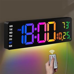 Pytha Sight Orologio Digitale da Parete 16", Grande Orologio Digitale da LED con Telecomando, 9 Colori RGB, Luminosità Automatica, Conto alla Rovescia, Temperatura, Ideale per Aule, Soggiorno, Camera da Letto