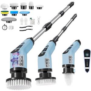 KANYUNCD Spazzola Rotante Pulizia Casa,Spazzola Rotante per La Pulizia con10 Testine Intercambiabili,Lavapavimenti Elettrico per La Puliziacon Braccio di Prolunga per Cucina PerBagno, Cucina, Auto E Pavimenti.