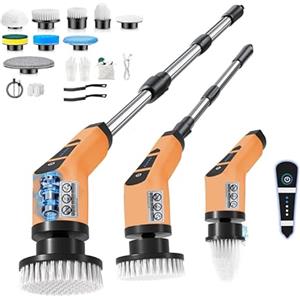 KANYUNCD Spazzola Rotante Pulizia Casa,Spazzola Rotante per La Pulizia con10 Testine Intercambiabili,Lavapavimenti Elettrico per La Puliziacon Braccio di Prolunga per Cucina PerBagno, Cucina, Auto E Pavimenti.