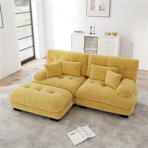 NuvlaGu Cloud Divano Angolare Ciniglia 2 Posti con Ottomano & Cuscini, Divano Soggiorno Modulare con Braccioli Larghi, Seduta Profonda, Imbottitura Morbida, Moderno Divano L-Sofa per Soggiorno