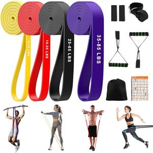 NATNAV Elastici Fitness [Set di 4], Elastici Palestra con Maniglie, Gancio Porta, Guida Esercizi e Borsetta, Fasce Resistenza Elastiche Fitness Uomo Donna, Bande Elastiche per Yoga, Pilates