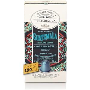 CAFFÈ CORSINI 1950 Caffè Corsini - Guatemala 100 Capsule Compatibili Nespresso, Caffè 100% Arabica, Intensità 7/13, 10 Confezioni da 10 Capsule, 520g