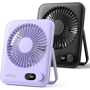 WHATOOK Set di 2 Mini ventilatore da tavolo silenzioso:100 velocità e batteria da 2000 mAh, piccolo ricaricabile ventilatore USB con display a LED, ventilatore portatile pieghevole per ufficio, casa