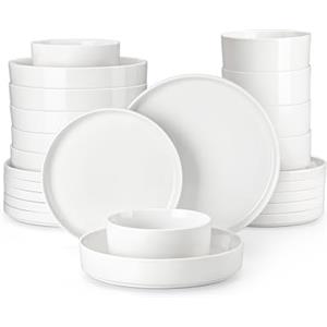 MALACASA Servizio di Piatti in Porcellana per 12 Persone, 48 Pezzi con Piatti Piani ∅ 26 cm e Piatti da Dessert ∅ 21 cm, Ciotole per Cereali da 760 ml e per Pasta da 1240 ml, Colore Bianco, Serie LEAH