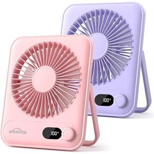 WHATOOK Set di 2 Mini Ventilatore da Tavolo USB: 100 Velocità e Batteria da 5000 mAh, Piccolo Ventilatore Silenzioso Portatile Pieghevole con Ricarica Rapida, 24 Ore Autonomia per viaggi e all'aperto