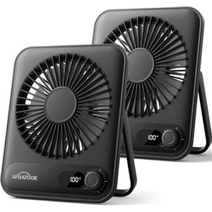 WHATOOK Set di 2 Mini ventilatore da tavolo silenzioso:100 velocità e batteria da 2000 mAh, piccolo ricaricabile ventilatore USB con display a LED, ventilatore portatile pieghevole per ufficio, casa