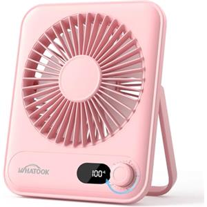 WHATOOK Mini ventilatore da tavolo silenzioso:100 velocità e batteria da 2000 mAh, piccolo ricaricabile ventilatore USB con display a LED, ventilatore portatile pieghevole per ufficio, casa(Rosa)