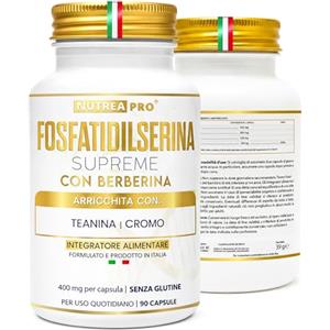 NUTREA PRO Fosfatidilserina Supreme 800mg. Fosfatidilserina con Berberina 300mg, L-teanina, Cromo Picolinato. Cortisolo Abbassare Dimagrire. Integratore Memoria e Concentrazione.Abbassare Il Cortisolo NUTREAPRO®