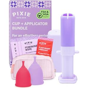 Pixie Cup Pixie Kit con 2 Coppette Mestruali e Applicatore - 100% Silicone Medicale - Senza Metalli né Tossine - Coppetta Riutilizzabile Morbida - Inserimento Come un Tampone